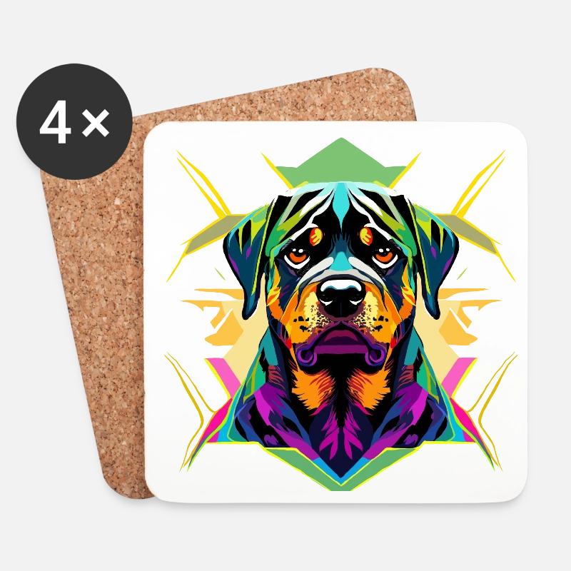 Farbintensiver Rottweiler mit geometrischem Design - Untersetzer (4er-Set) - Weiß