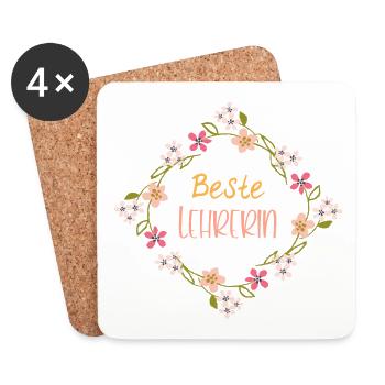 Beste Lehrerin! Blumen-Design, personalisierbar - Untersetzer (4er-Set) - Weiß - Vorne
