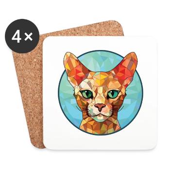Illustration à l’aquarelle colorée de chat Devon Rex rouge - Dessous de verre (lot de 4) - blanc - Devant