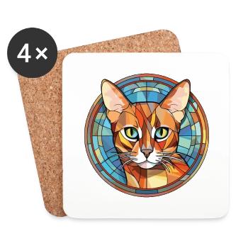 Somali Kurzhaar Katze bunte Aquarell-Karikatur - Untersetzer (4er-Set) - Weiß - Vorne