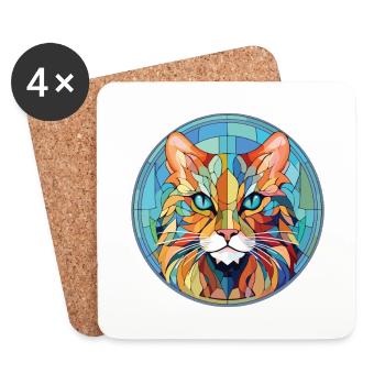 Laperm Cat Breed Illustration aquarelle colorée - Dessous de verre (lot de 4) - blanc - Devant