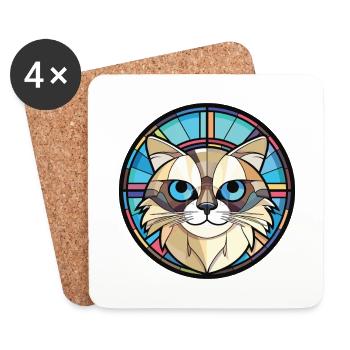 Illustration à l’aquarelle colorée de race de chat de Birmanie - Dessous de verre (lot de 4) - blanc - Devant