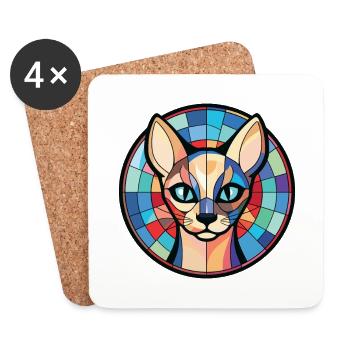 Race de chat siamois coloré aquarelle Illustration - Dessous de verre (lot de 4) - blanc - Devant