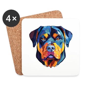 Rottweiler Hunderasse Aquarell Glas Illustration - Untersetzer (4er-Set) - Weiß - Vorne