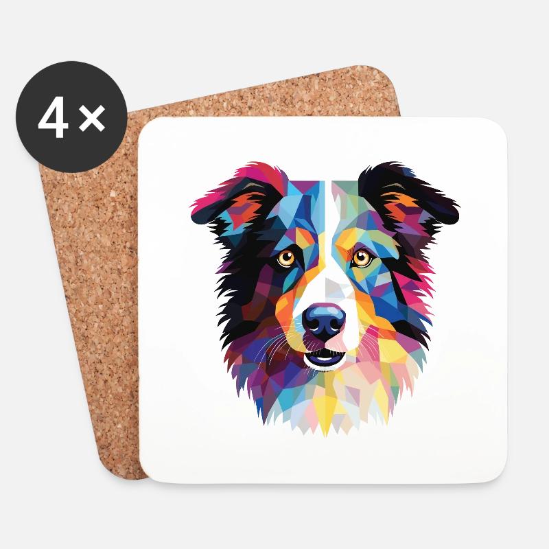 Border Collie Hunderasse Aquarell Illustration - Untersetzer (4er-Set) - Weiß