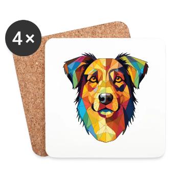 Illustration aquarelle de race de chien de berger basque - Dessous de verre (lot de 4) - blanc - Devant