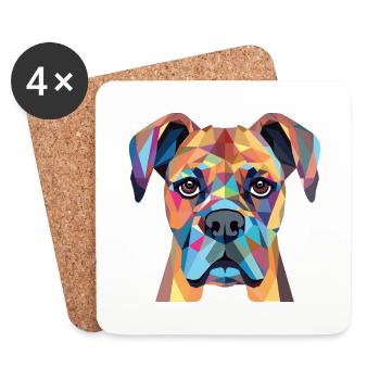 Boxer chien race coloré aquarelle Illustration - Dessous de verre (lot de 4) - blanc - Devant