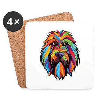 Briard Dog Breed Colorful Watercolor Illustration - Coasters (set of 4) - white - Front