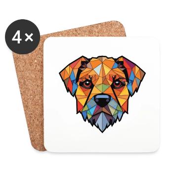 Border Terrier chien race aquarelle Illustration - Dessous de verre (lot de 4) - blanc - Devant