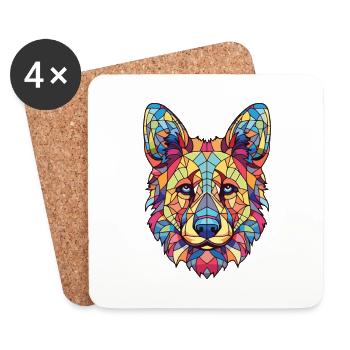 Böhmischer Schäferhund Rasse Buntes Aquarell - Untersetzer (4er-Set) - Weiß - Vorne