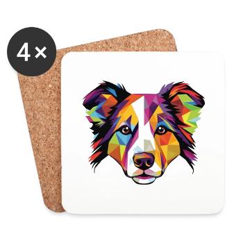 Border Collie chien race aquarelle Illustration - Dessous de verre (lot de 4) - blanc - Devant