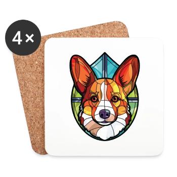 Corgi chien race coloré aquarelle illustration - Dessous de verre (lot de 4) - blanc - Devant