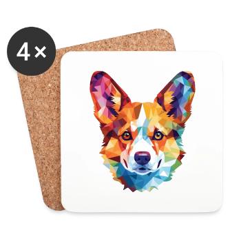 Corgi chien race coloré aquarelle illustration - Dessous de verre (lot de 4) - blanc - Devant