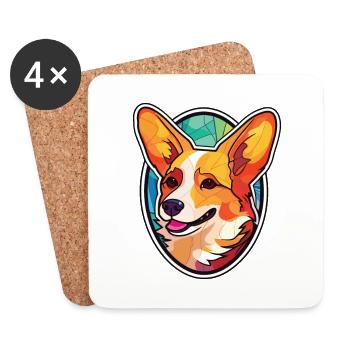 Corgi chien race coloré aquarelle illustration - Dessous de verre (lot de 4) - blanc - Devant