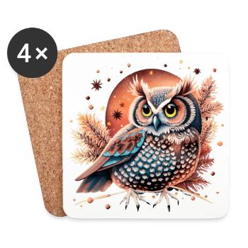 hibou_ niedliche Eule - Untersetzer (4er-Set) - Weiß - Vorne