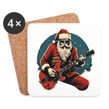 Rockender Weihnachtsmann Santa Mit E-Gitarre - Untersetzer (4er-Set) - Weiß - Vorne