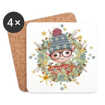 süßer Weihnachtself im Rahmen für Weihnachten - Untersetzer (4er-Set) - Weiß - Vorne