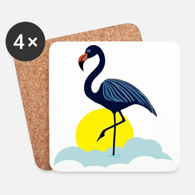 Blauer Flamingo - Untersetzer (4er-Set) - Weiß