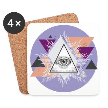 Geometric Triangular Eye with Auras - Coasters (set of 4) - white - Front