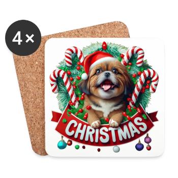 christmas Mignon petit chien - Dessous de verre (lot de 4) - blanc - Devant