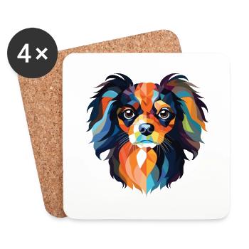 Continental Toy Spaniel chien race verre aquarelle - Dessous de verre (lot de 4) - blanc - Devant