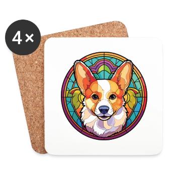 Corgi chien race coloré aquarelle illustration - Dessous de verre (lot de 4) - blanc - Devant