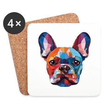 Bouledogue Français chien race aquarelle Illustration - Dessous de verre (lot de 4) - blanc - Devant