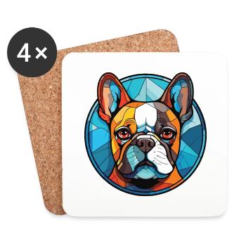 Bouledogue Français chien race aquarelle Illustration - Dessous de verre (lot de 4) - blanc - Devant