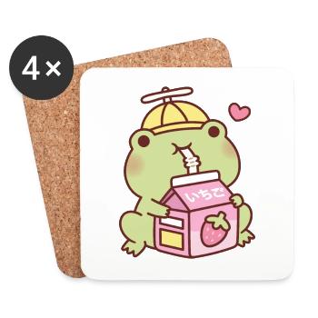 Cute Frog Loves Strawberry Milk - Coasters (set of 4) - white - Front