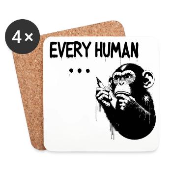 CHAQUE ÊTRE HUMAIN ... | Singe pensant à la manière de Banksy - Dessous de verre (lot de 4) - blanc - Devant