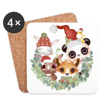 Six Cute Animal Friends Celebrating Christmas - Coasters (set of 4) - white - Front