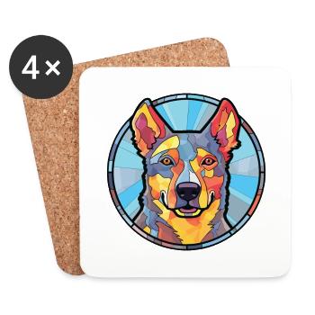 Bouvier australien chien race aquarelle colorée - Dessous de verre (lot de 4) - blanc - Devant