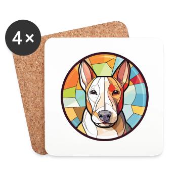 Bull Terrier chien race aquarelle Illustration - Dessous de verre (lot de 4) - blanc - Devant