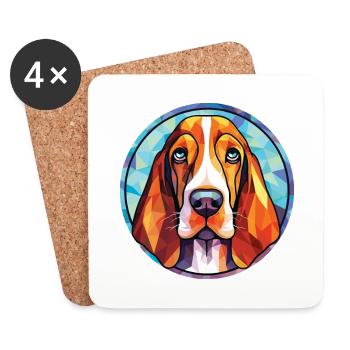 Basset Hound Chien Race Aquarelle Illustration - Dessous de verre (lot de 4) - blanc - Devant
