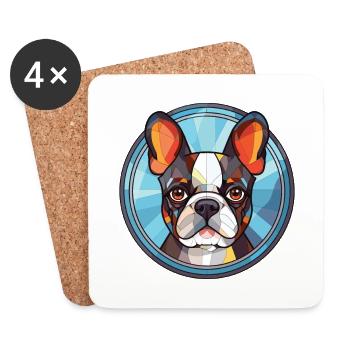 Boston Terrier chien race aquarelle Illustration - Dessous de verre (lot de 4) - blanc - Devant