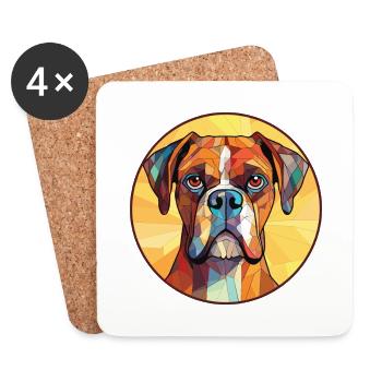 Boxer chien race coloré aquarelle Illustration - Dessous de verre (lot de 4) - blanc - Devant