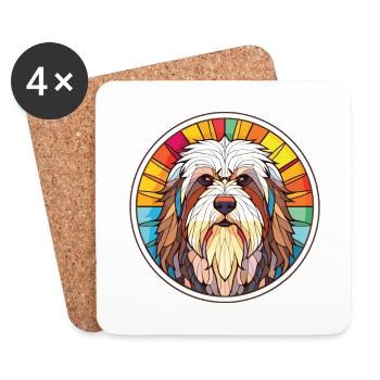 Polonais Lowland Sheepdog race chien aquarelle verre - Dessous de verre (lot de 4) - blanc - Devant