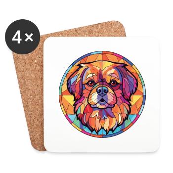 Tibetische Spaniel-Hunderasse Aquarell-Illustration - Untersetzer (4er-Set) - Weiß - Vorne