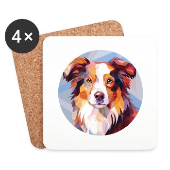 Miniature American Shepherd Dog Breed Watercolor - Coasters (set of 4) - white - Front