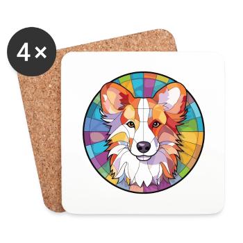 Shetland Berger chien race aquarelle colorée - Dessous de verre (lot de 4) - blanc - Devant
