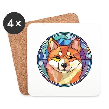 Shiba Inu Dog Breed Watercolor Glass Illustration - Coasters (set of 4) - white - Front