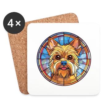 Yorkshire Terrier chien race aquarelle colorée - Dessous de verre (lot de 4) - blanc - Devant