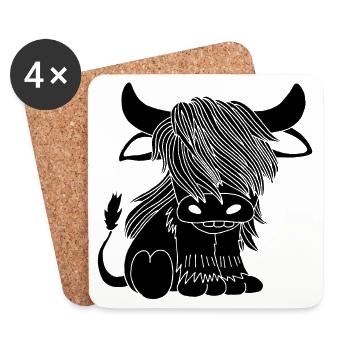 Vache noire à poil long - Dessous de verre (lot de 4) - blanc - Devant