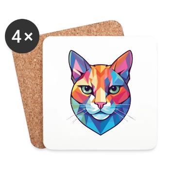 American Shorthair Cat Dessin animé aquarelle coloré - Dessous de verre (lot de 4) - blanc - Devant