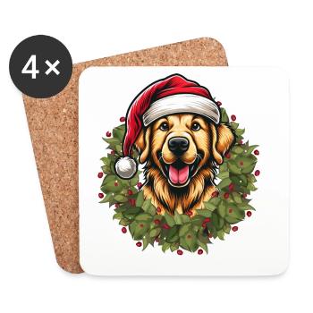 Golden Retriever zu Weihnachten 🎄 - Untersetzer (4er-Set) - Weiß - Vorne