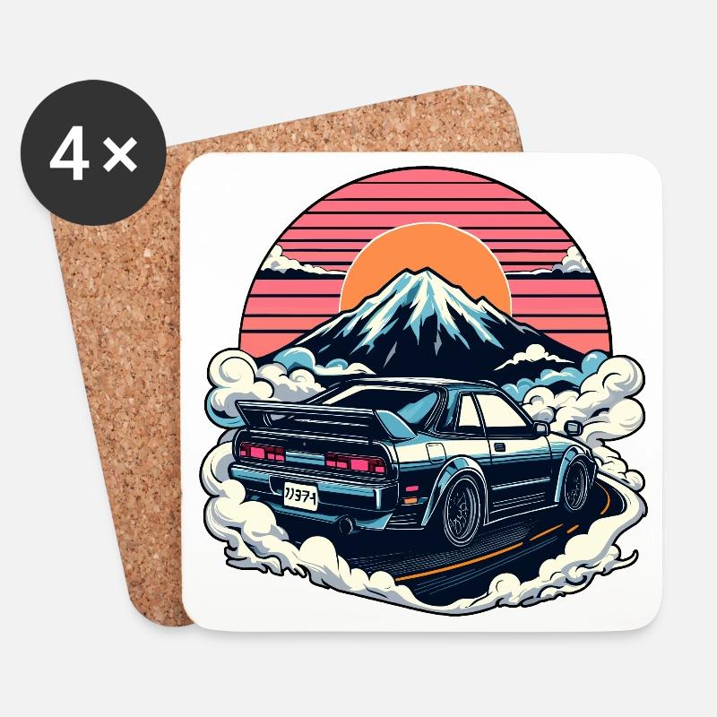 JDM-Auto Japanische Retro-Autorenn-Drift-Legende - Untersetzer (4er-Set) - Weiß