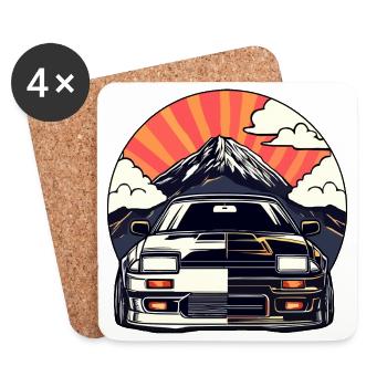 JDM-Auto Japanische Retro-Autorenn-Drift-Legende - Untersetzer (4er-Set) - Weiß - Vorne