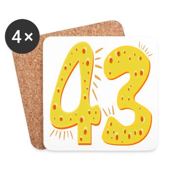 Zahl 43. Geburtstag - KÄSE - Untersetzer (4er-Set) - Weiß - Vorne