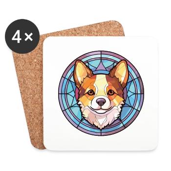 Kishu Ken Hunderasse Aquarell Glas Illustration - Untersetzer (4er-Set) - Weiß - Vorne