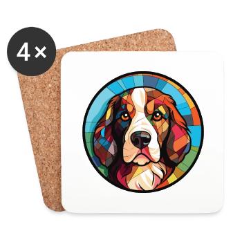 Landseer chien race aquarelle verre Illustration - Dessous de verre (lot de 4) - blanc - Devant
